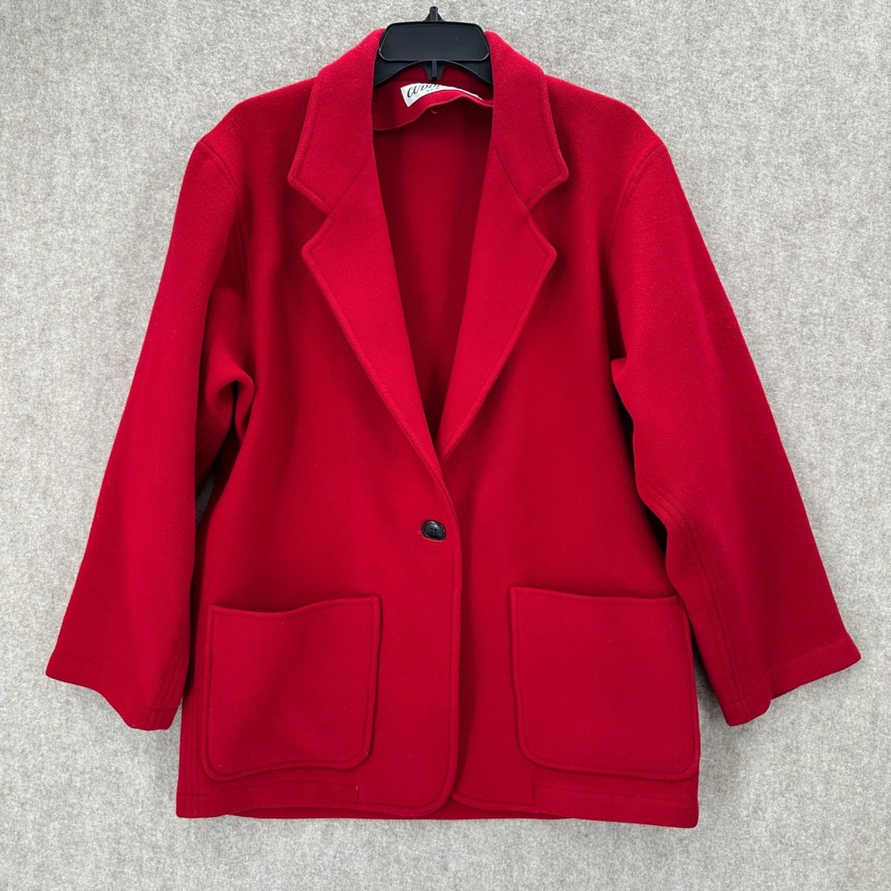 VTG CUDDLECOAT NY Red Blazer‎ Jacket Single Button Pockets Boiled Wool Womens M